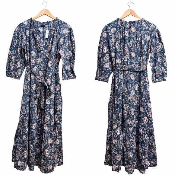 Gap Tiered Tie-Waist Midi Dress in Blue Floral - Picture 3 of 8